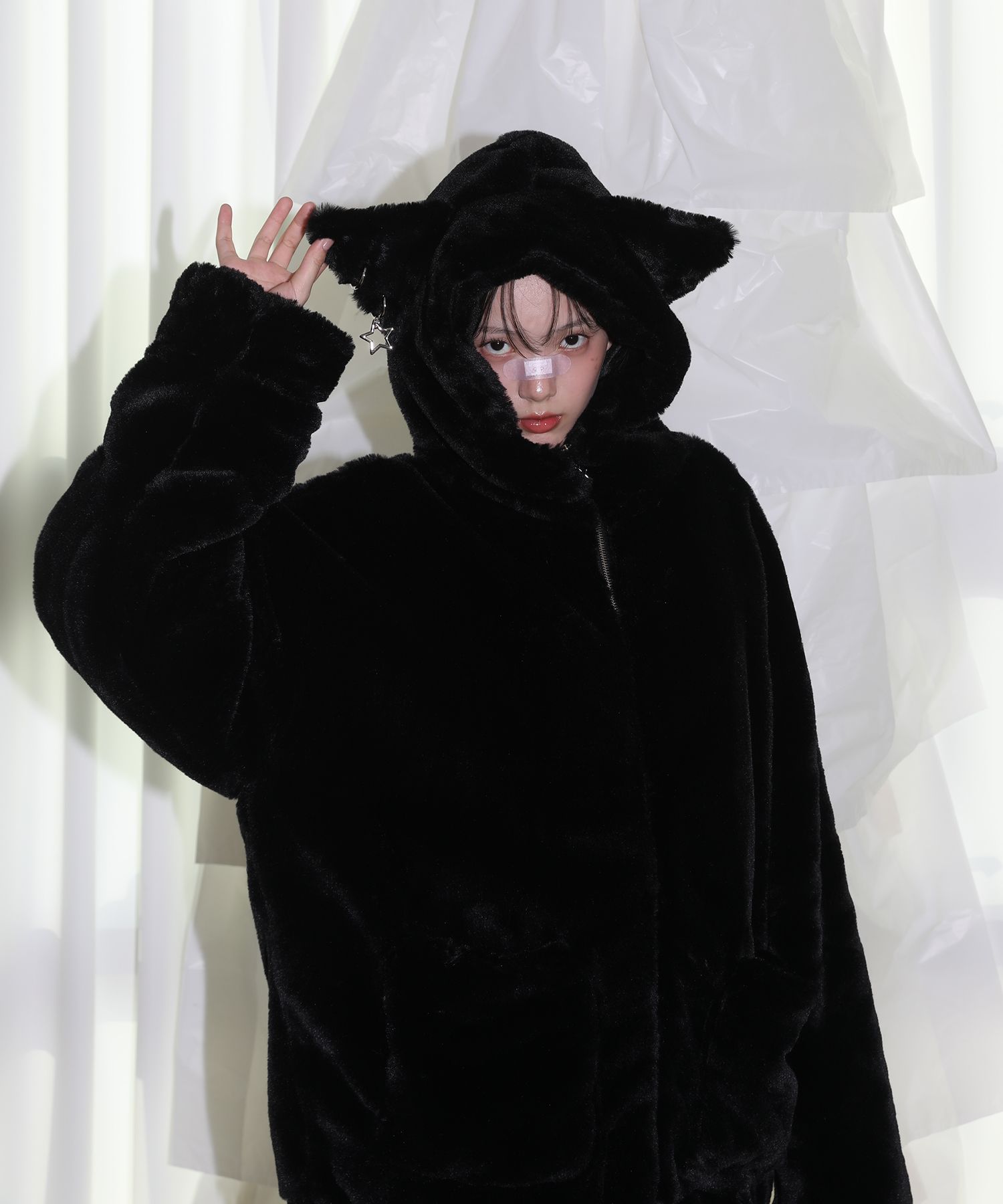 ●CLUT STUDIO● Cat Eco Fur jacket - BLACK / unisex Cat Ear Fur jacket - BLACK - CLUT STUDIO | 60% - Asian