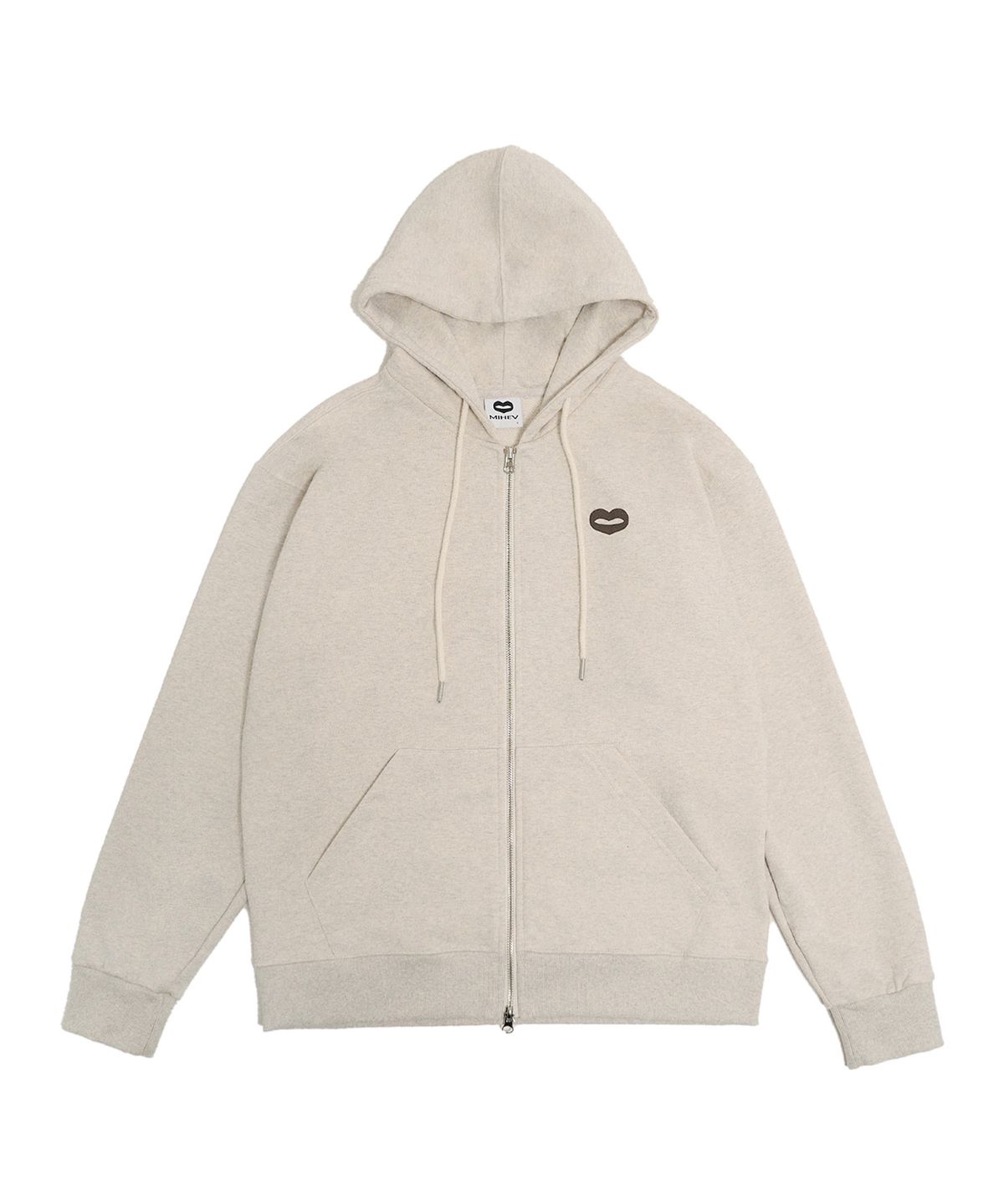 미헤브(MIHEV) [UNISEX] 백 크랙 로고 집업 후드 오트밀 멜란지