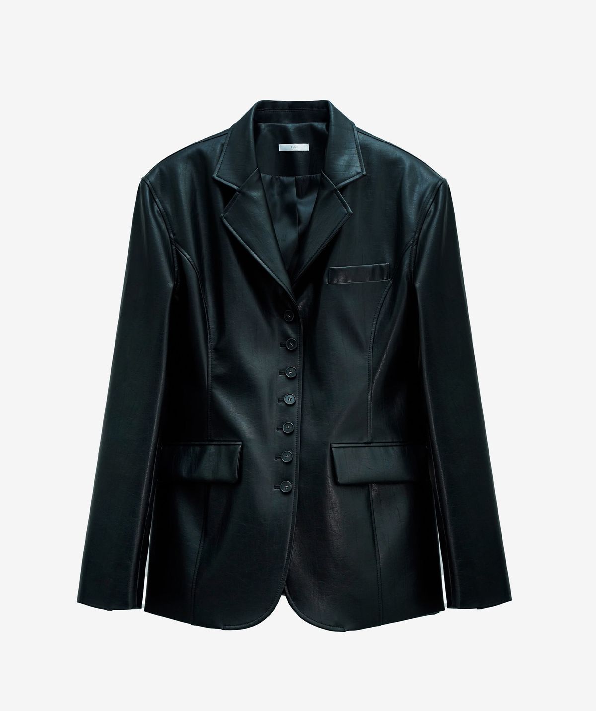 유지(YUJI) BUTTON LEATHER JACKET BLACK