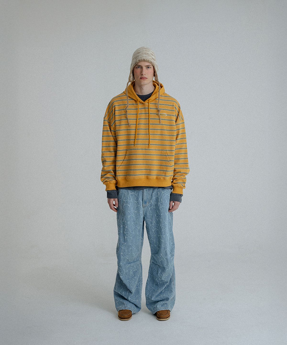 선데이후르츠마켓(SUNDAY FRUIT MARKET) SUNDAY STRIPE HOODIE MUSTARD