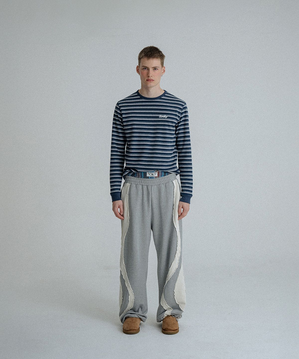 선데이후르츠마켓(SUNDAY FRUIT MARKET) STRIPE WAFFLE LS TEE NAVY