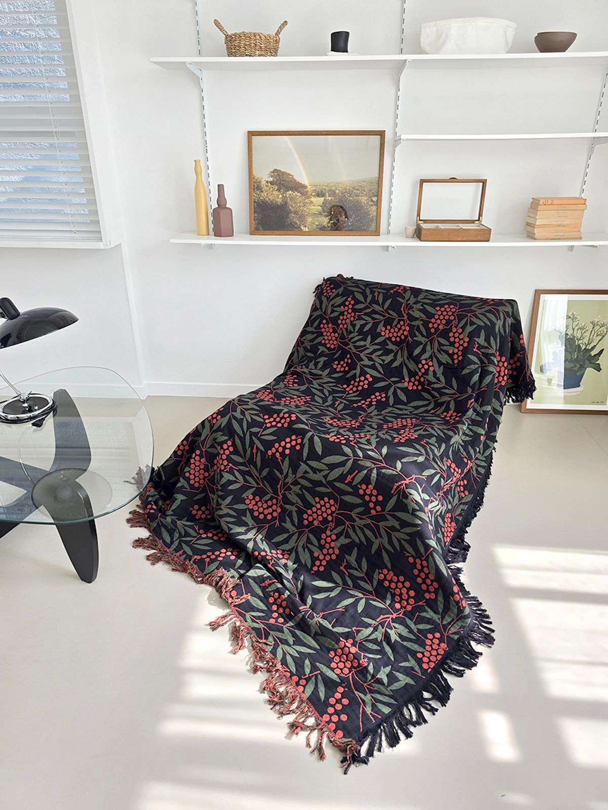 블랑쉬하우스(BLANCHE HOUSE) 레드 열매 술 퀸사이즈 150x200 리버서블 거즈이불