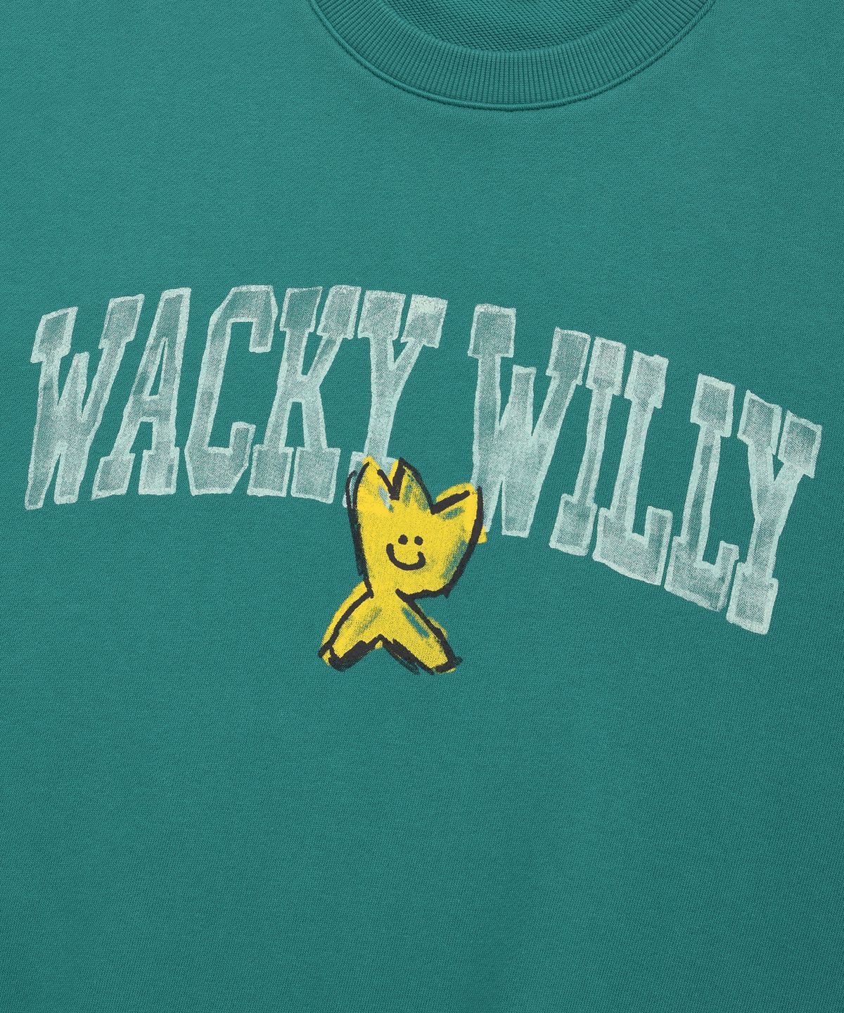와키윌리(WACKY WILLY) 로고 타이포 맨투맨 그린