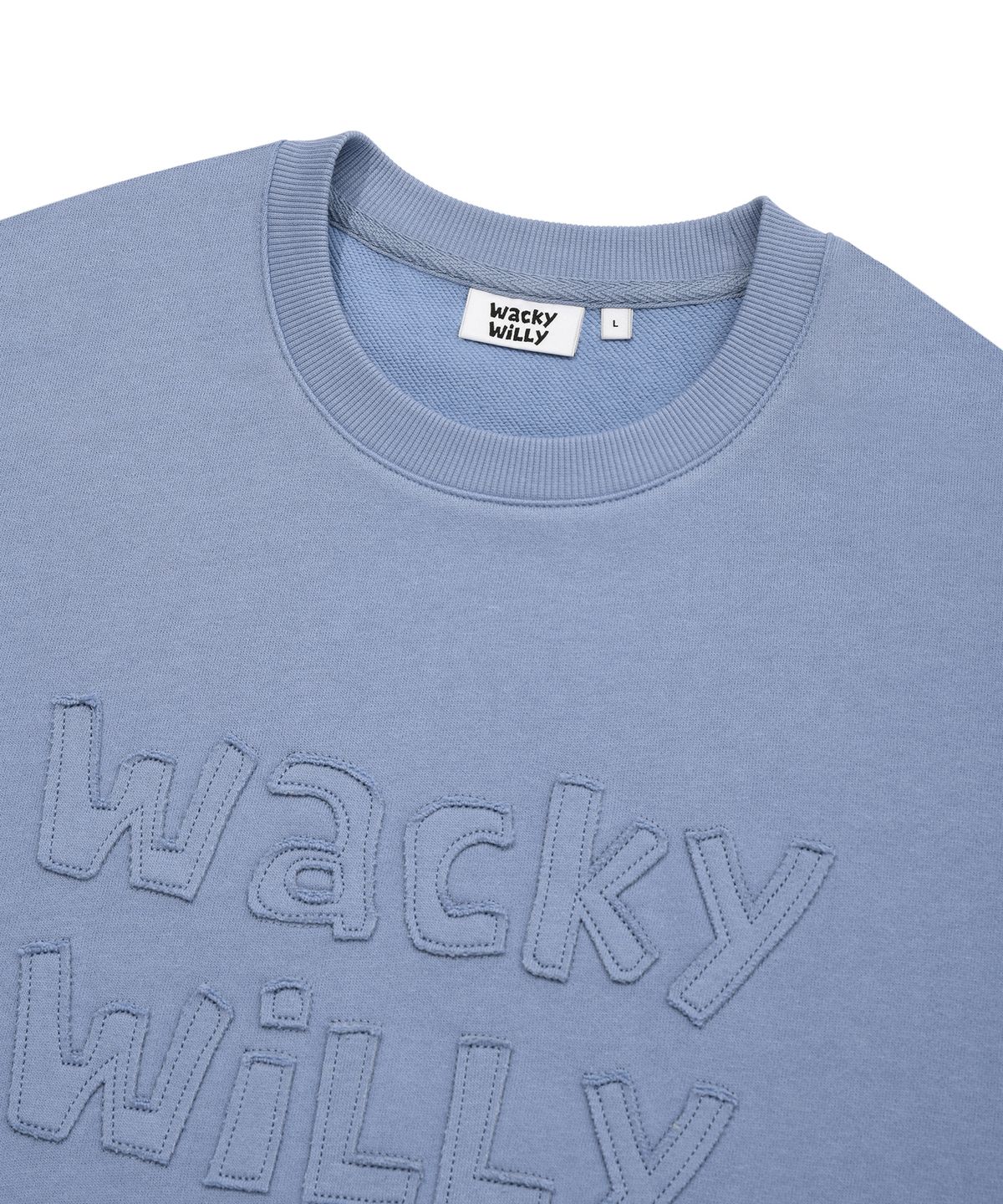 와키윌리(WACKY WILLY) 레터링 포인트 맨투맨 블루