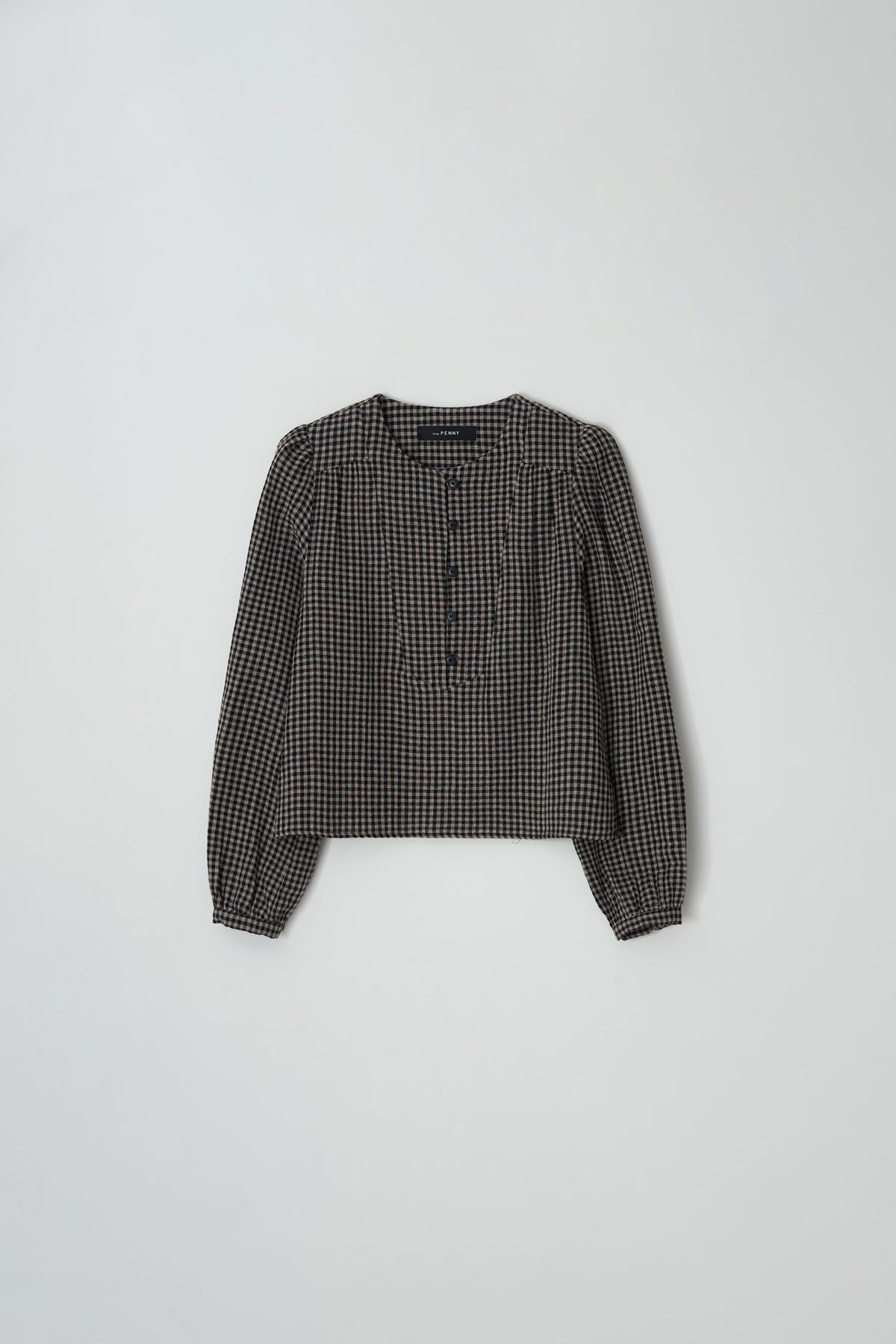 더페니(THE PENNY) CHECK SHIRING BLOUSE - Black