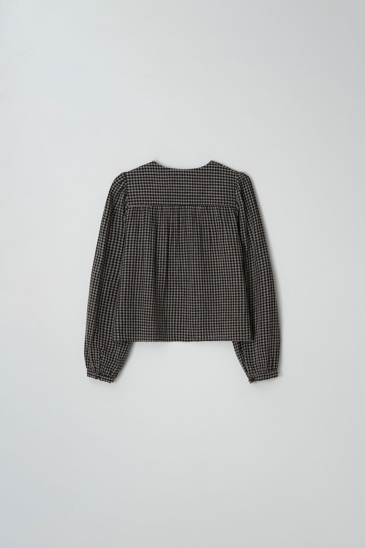 더페니(THE PENNY) CHECK SHIRING BLOUSE - Black