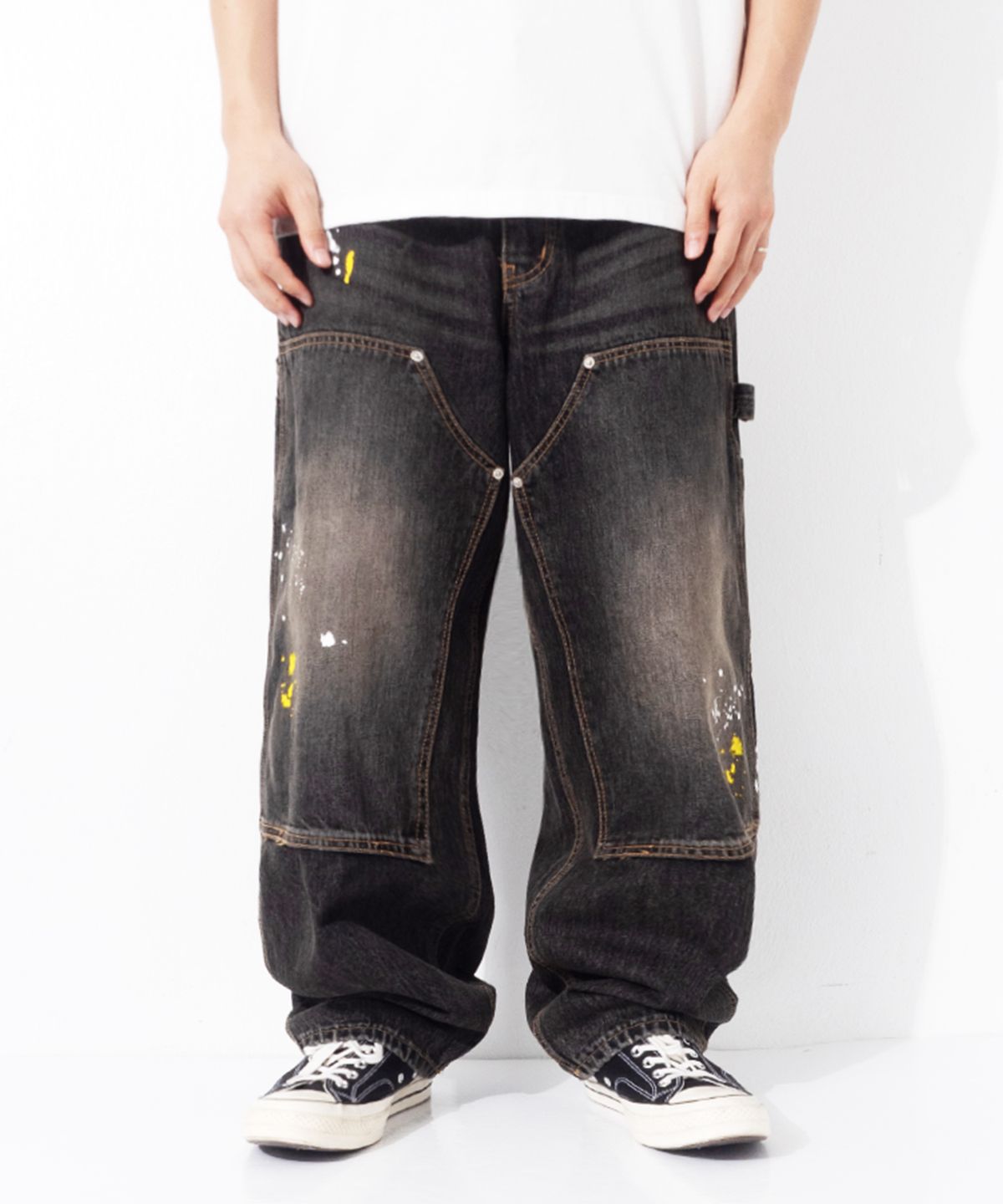 큐티에잇 가먼츠(QT8 GARMENTS) RG Painted Double Knee Washed Pants (Black)