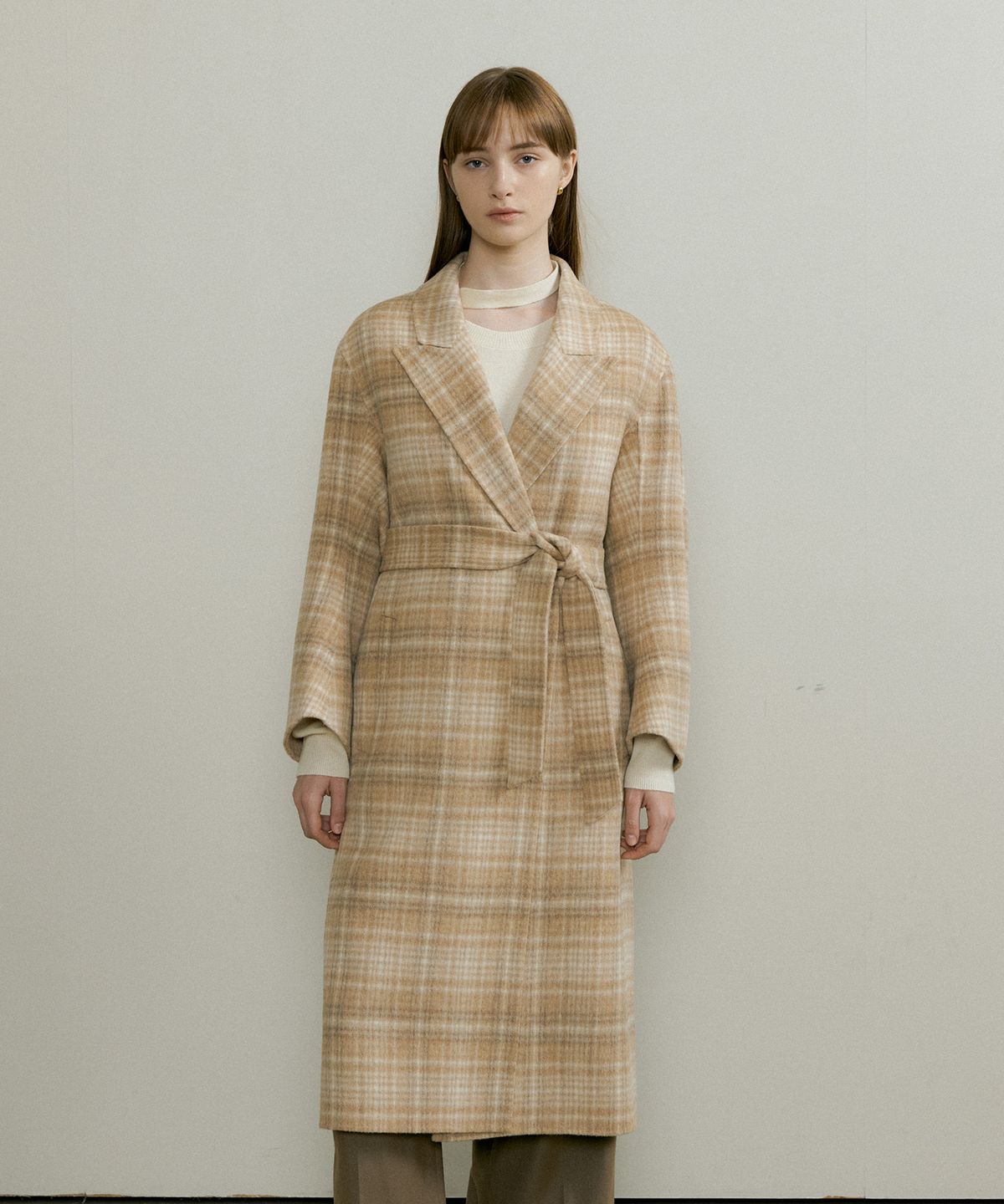 더페니(THE PENNY) CHECK LONG HANDMADE COAT - Beige