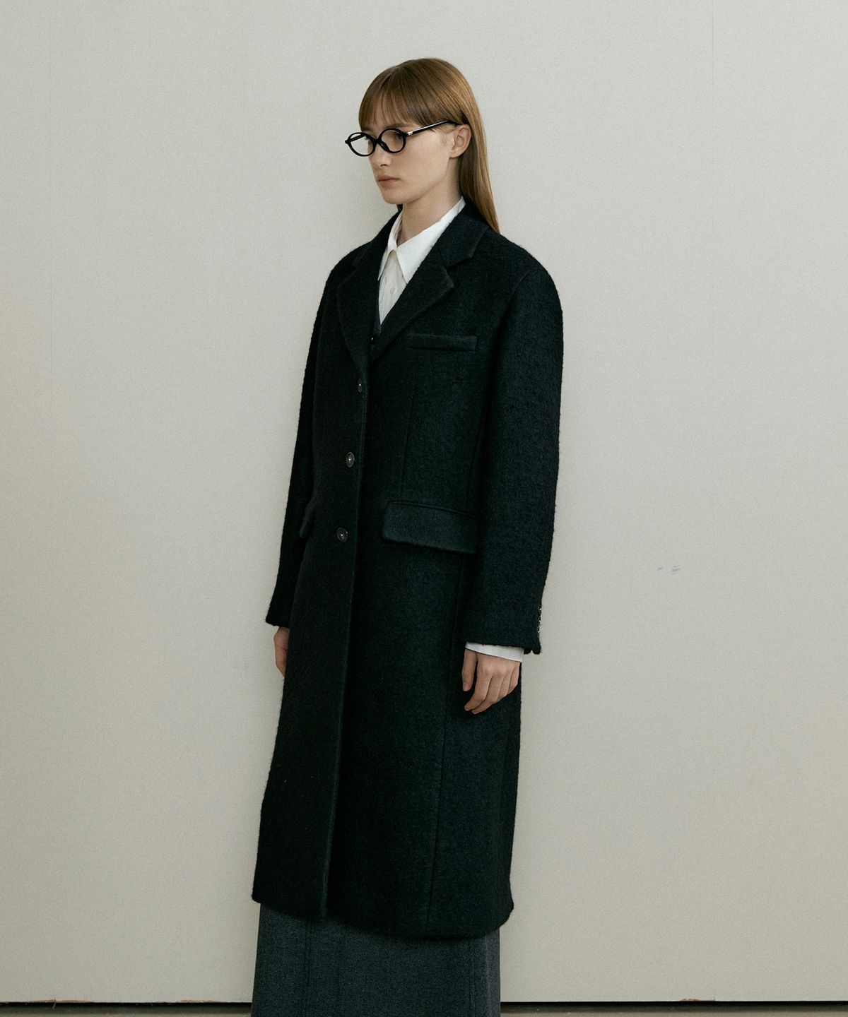 더페니(THE PENNY) THREE BUTTON ALPACA LONG COAT - Black
