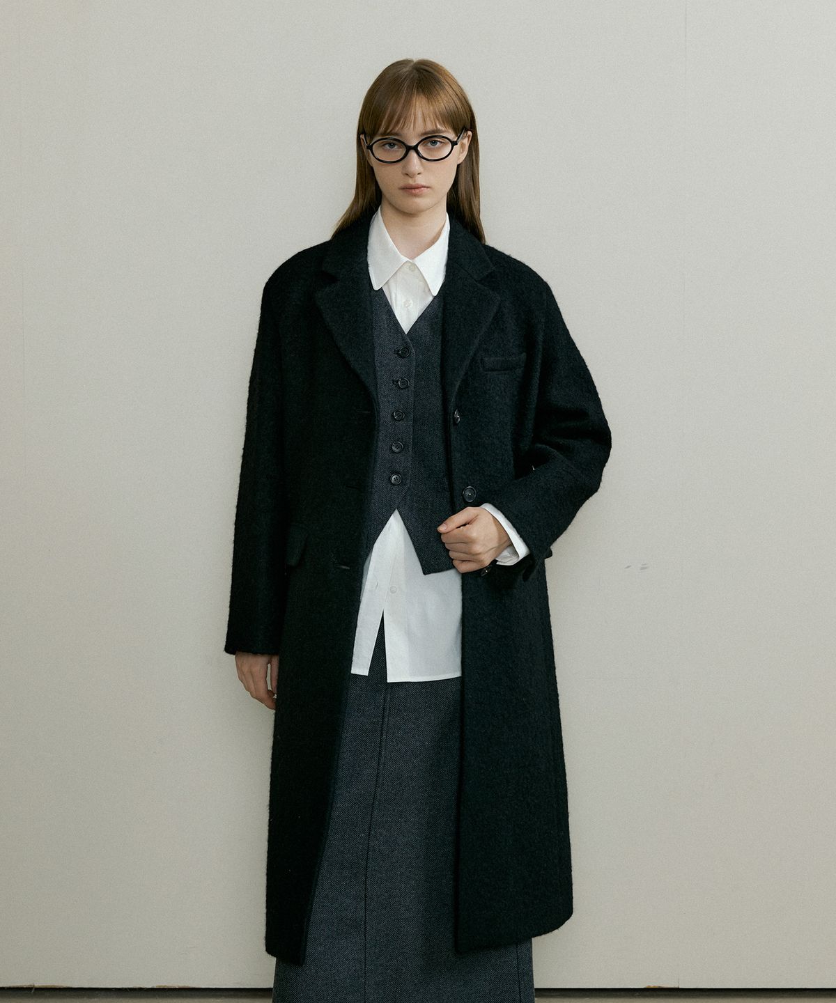 더페니(THE PENNY) THREE BUTTON ALPACA LONG COAT - Black