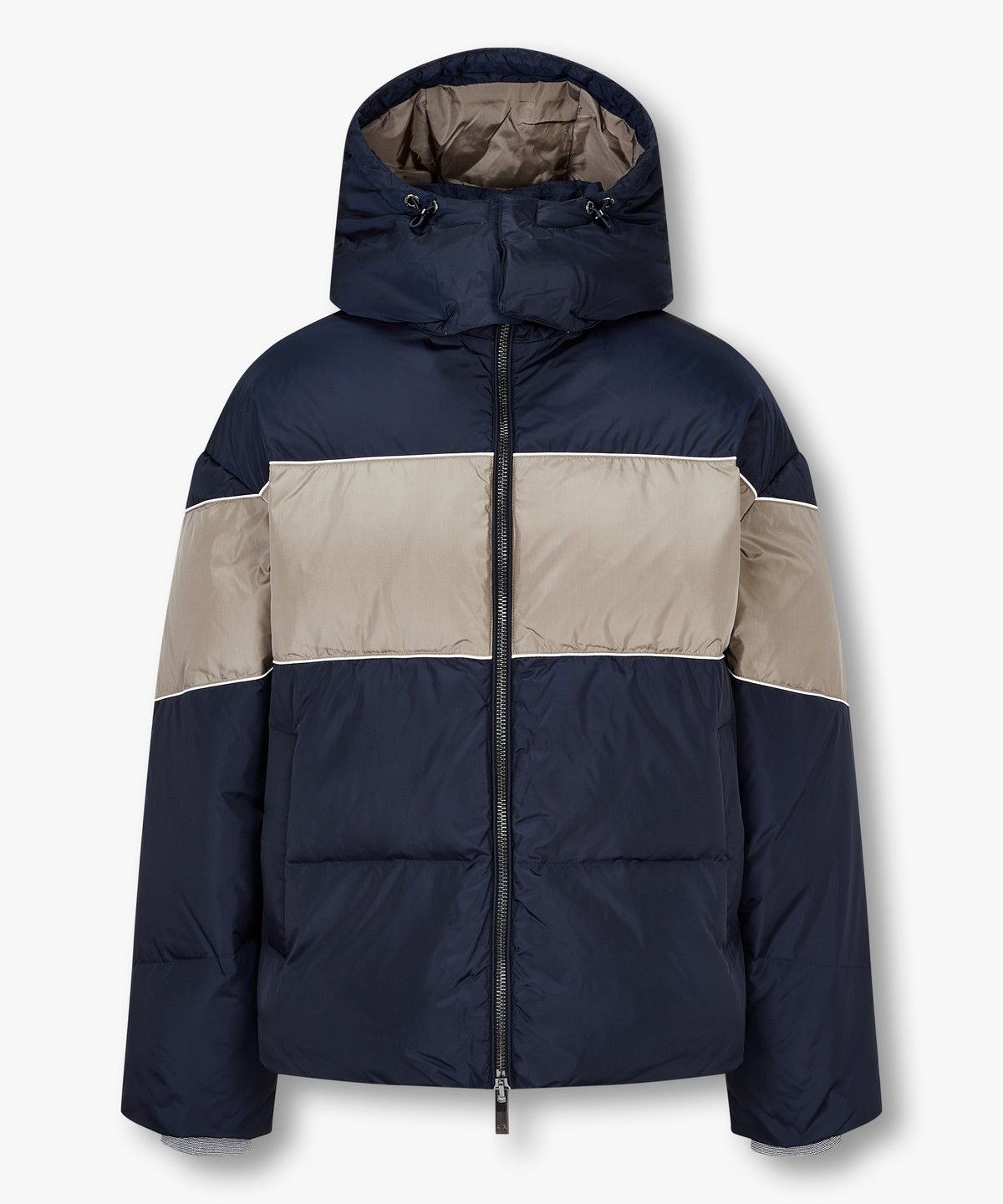 아르마니 익스체인지(ARMANI EXCHANGE) 남성 디태처블 후드 배색 다운 패딩 자켓_네이비 A414310016