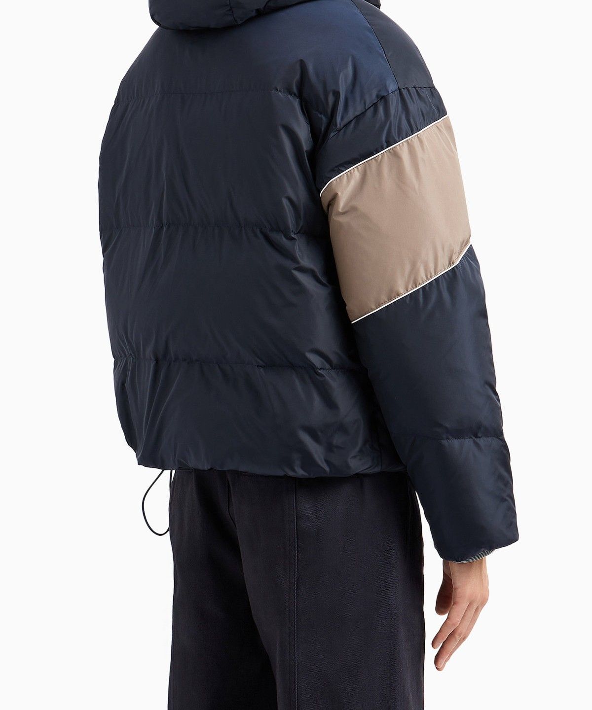 아르마니 익스체인지(ARMANI EXCHANGE) 남성 디태처블 후드 배색 다운 패딩 자켓_네이비 A414310016