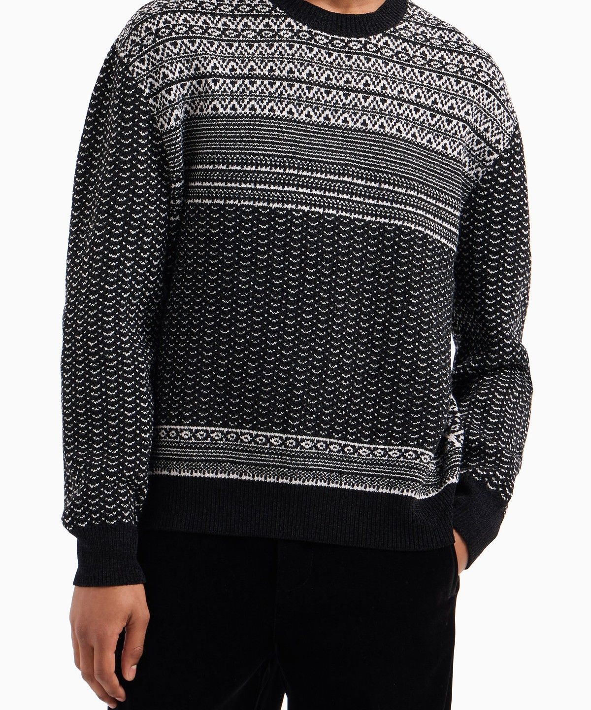 아르마니 익스체인지(ARMANI EXCHANGE) 남성 패턴드 크루넥 니트 풀오버_블랙 A414332030