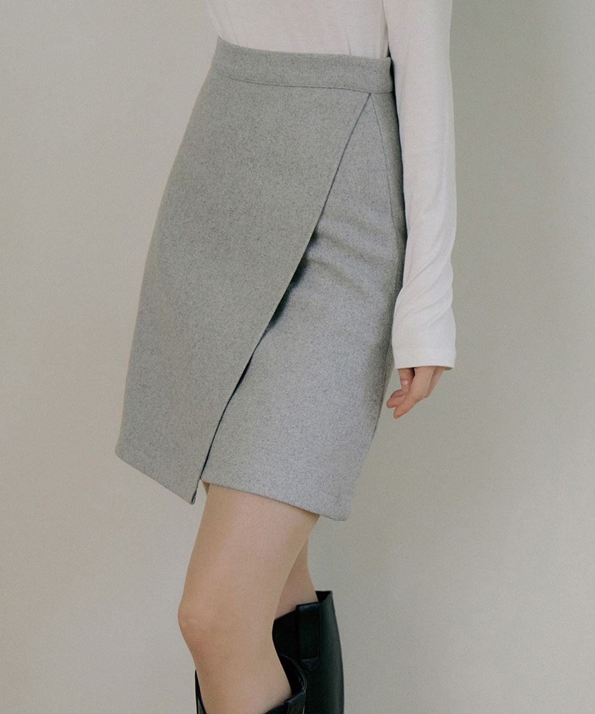 리올그(REORG) EOT WOOL WRAP MINI SKIRT LIGHT GRAY
