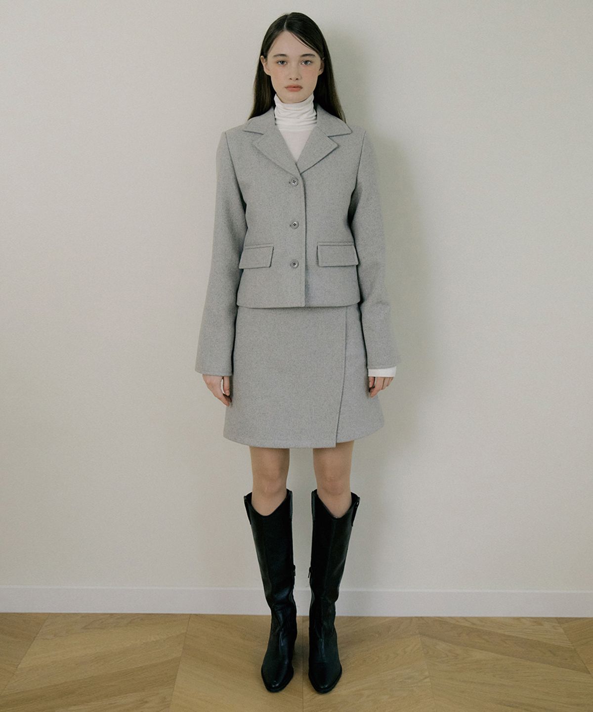 리올그(REORG) EOT WOOL WRAP MINI SKIRT LIGHT GRAY