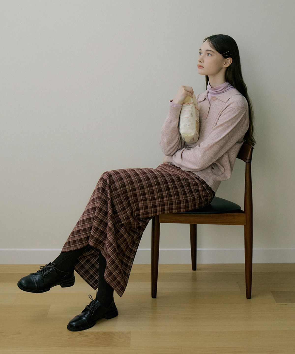 리올그(REORG) EOT SOFT CHECK MAXI SKIRT BUTTER WINE