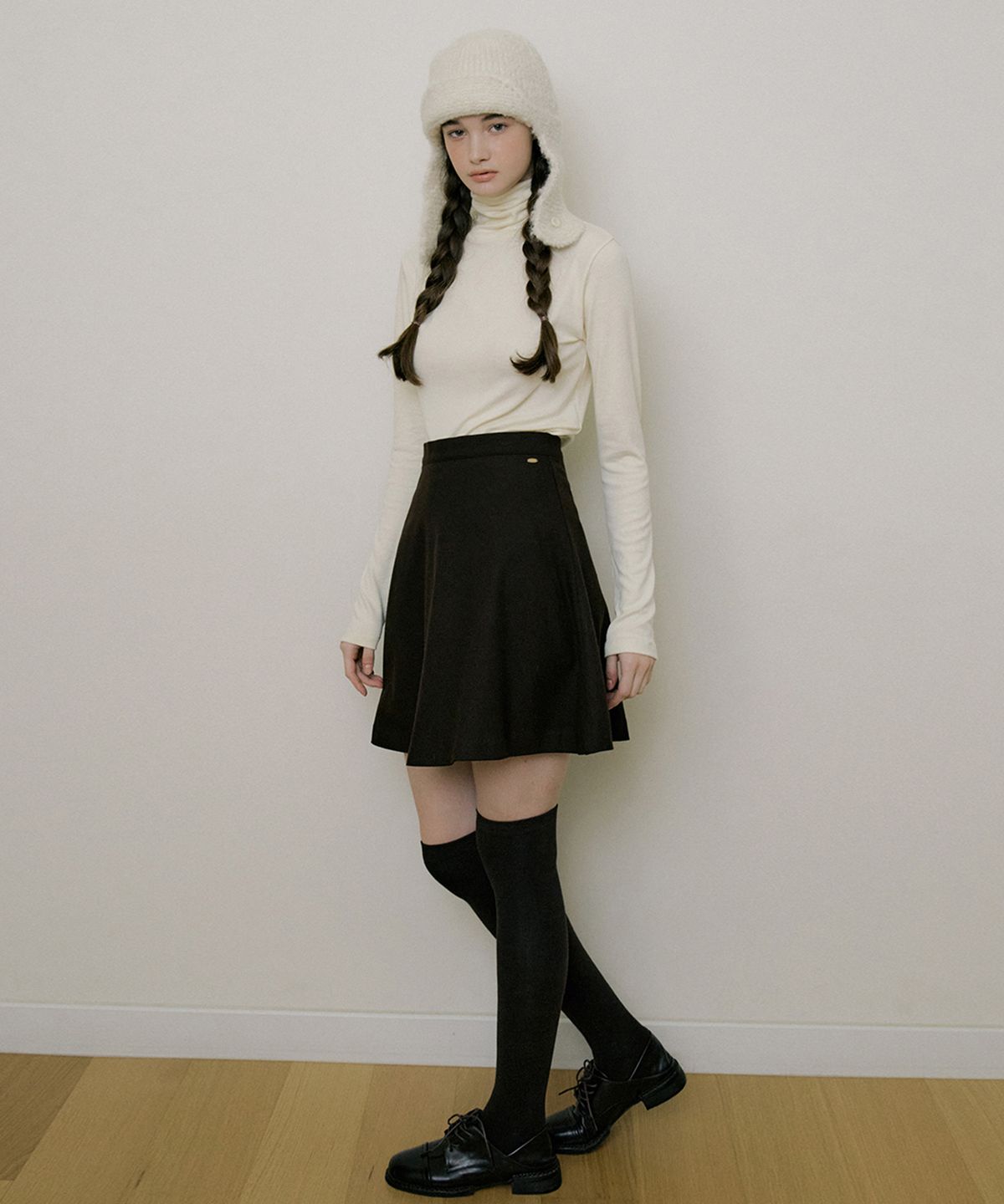 리올그(REORG) EOT SOFT WOOL FLARE MINI SKIRT CHOCO BROWN