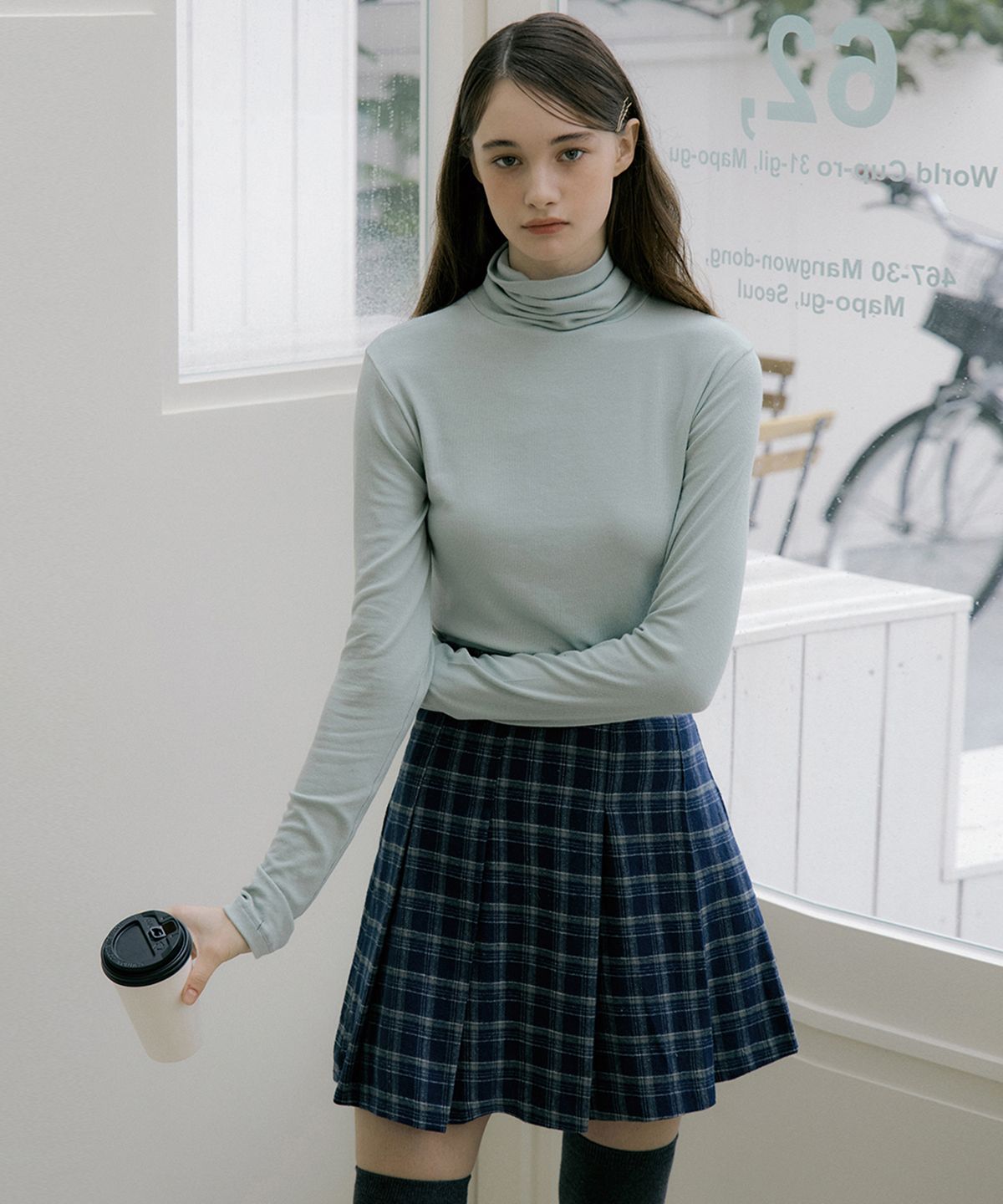 리올그(REORG) EOT CHECKERED PLEATS MINI SKIRT INDIGO