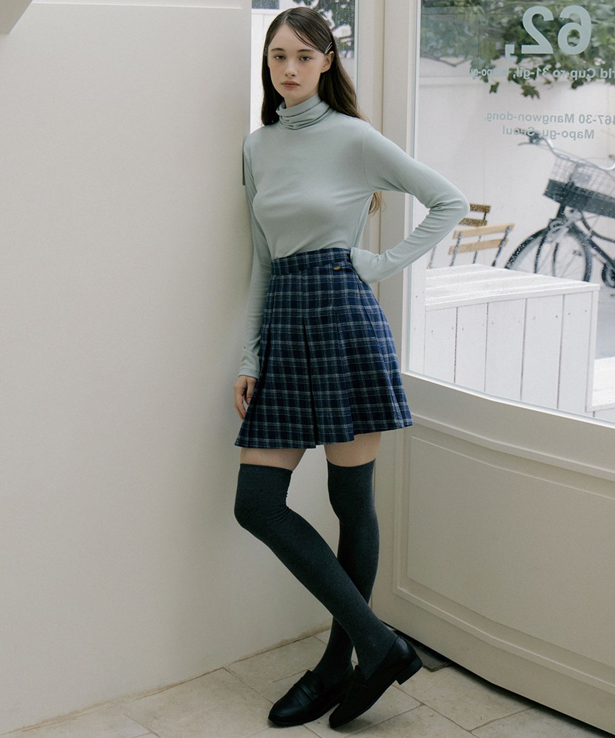 리올그(REORG) EOT CHECKERED PLEATS MINI SKIRT INDIGO