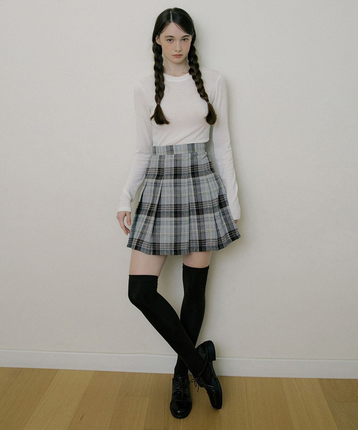 리올그(REORG) EOT CHECKERED PLEATS MINI SKIRT GRAY