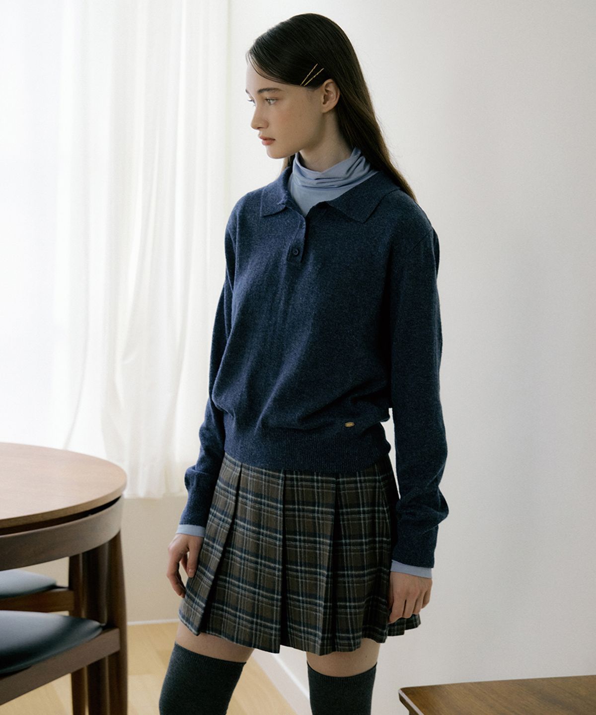 리올그(REORG) EOT SOFT BUTTON COLLAR KNIT BLUE INDIGO