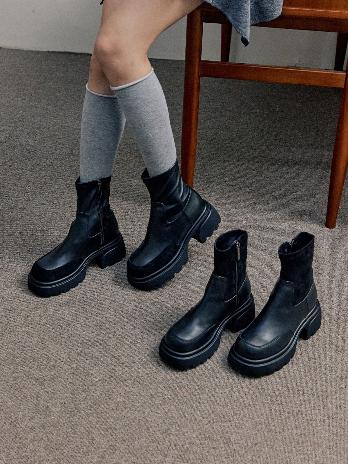 더조히(THE JOHI) Span Chunky Platform Ankle Boots_2 Colors