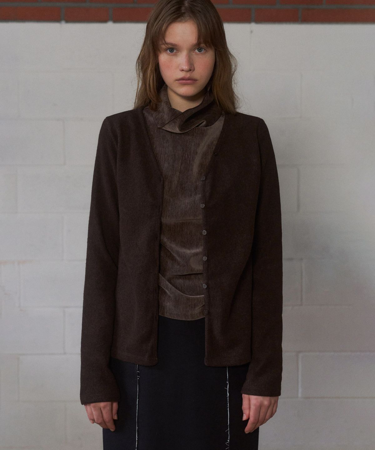 앤니즈(ANDNEEDS) Basel v-neck cardigan (dark brown)