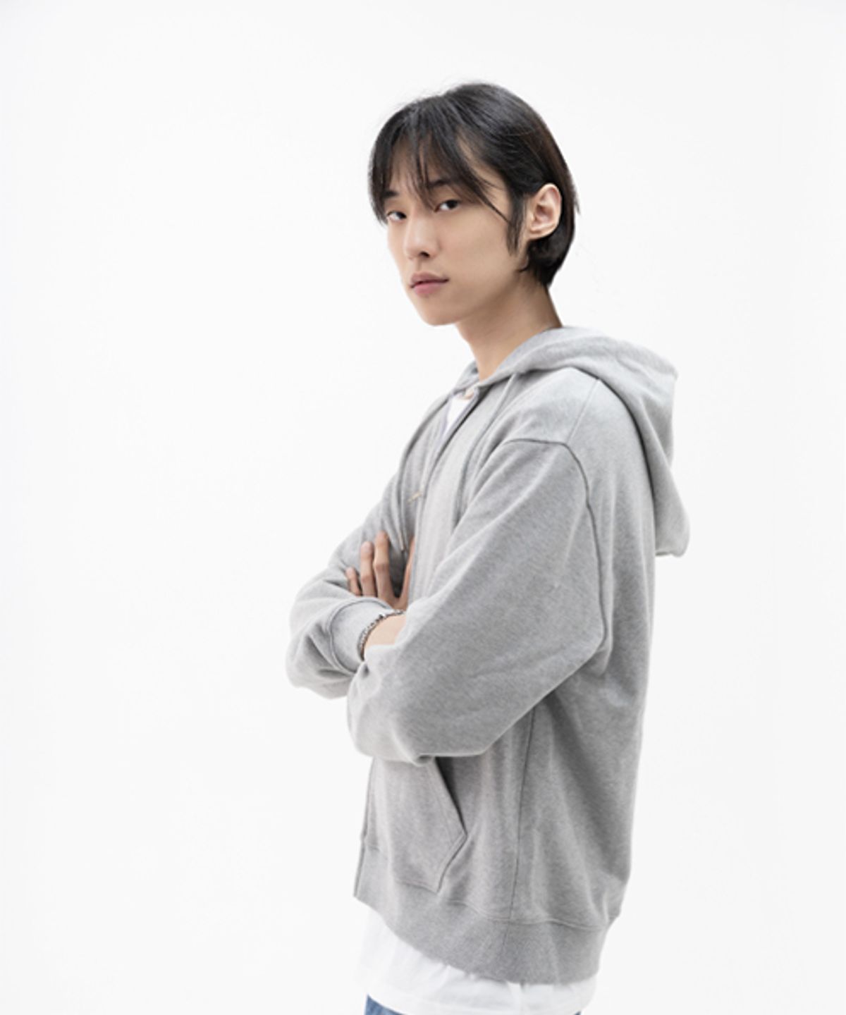 크리스첼로(CRISCELO) 무지 후드 2WAY ZIP-UP_그레이