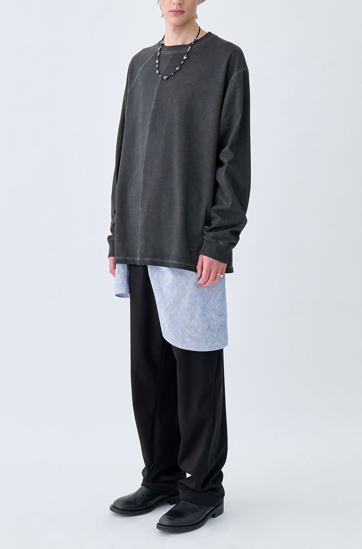 유체 프레타 포르테(YOUCHE PRET A PORTER) AR ASYMMETRY LONG SLEEVE TEE Washed Black