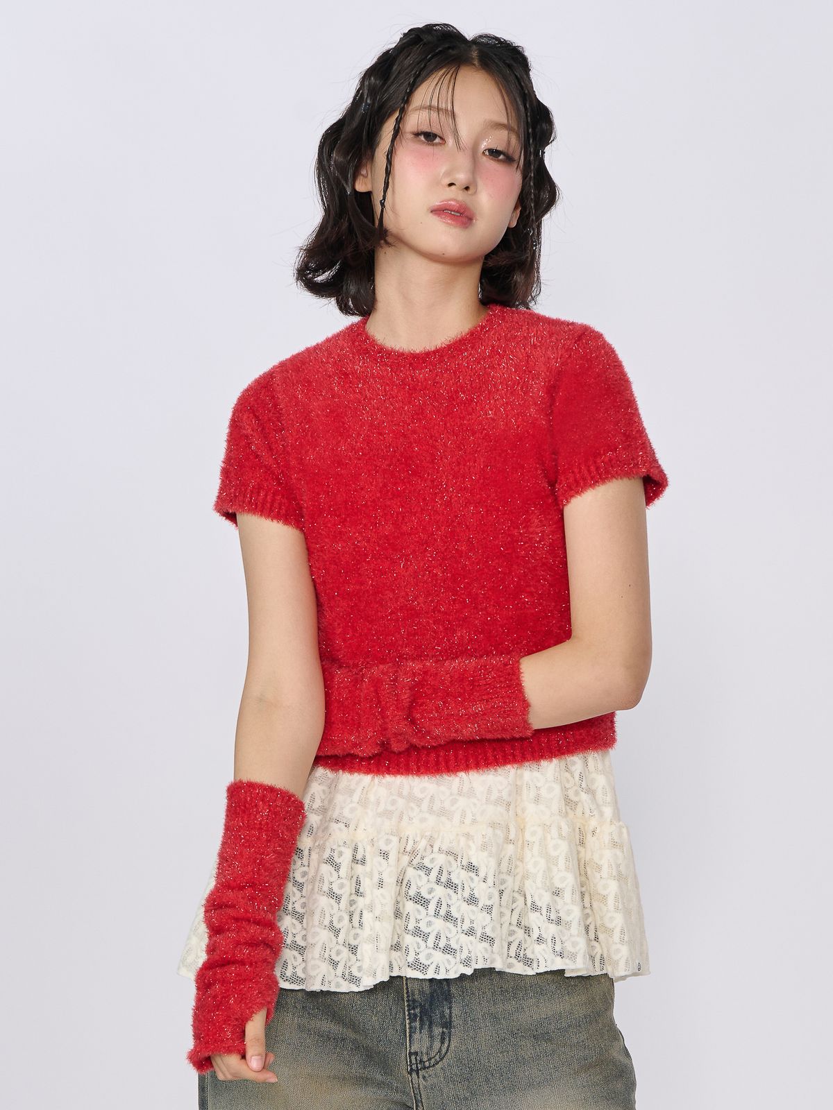 언유주얼 노말(UNUSUALNORMAL) SPARKLE SYMBOL KNIT TOP_RED