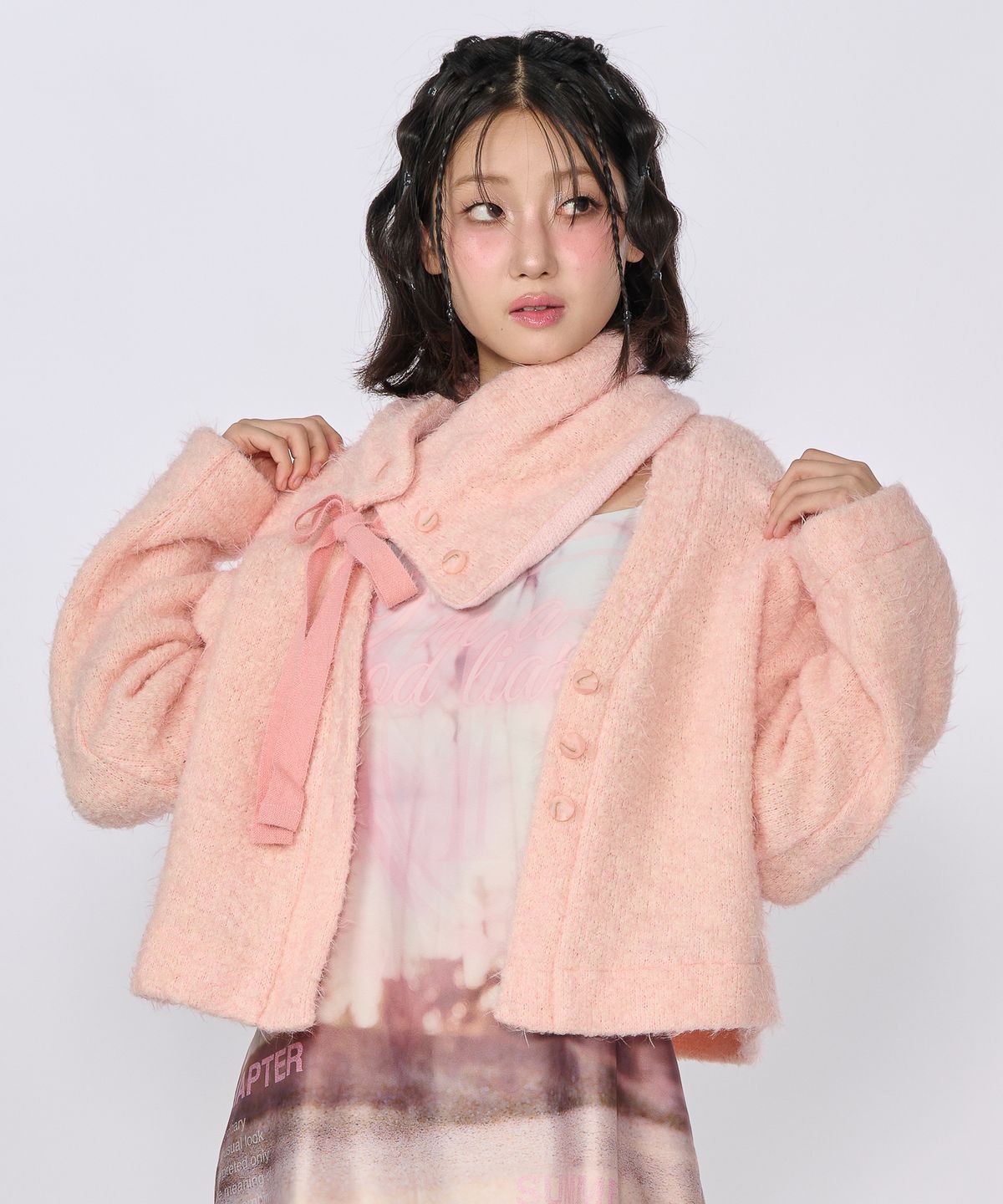 언유주얼 노말(UNUSUALNORMAL) CREAMY CARDIGAN WARMER SET _ PINK