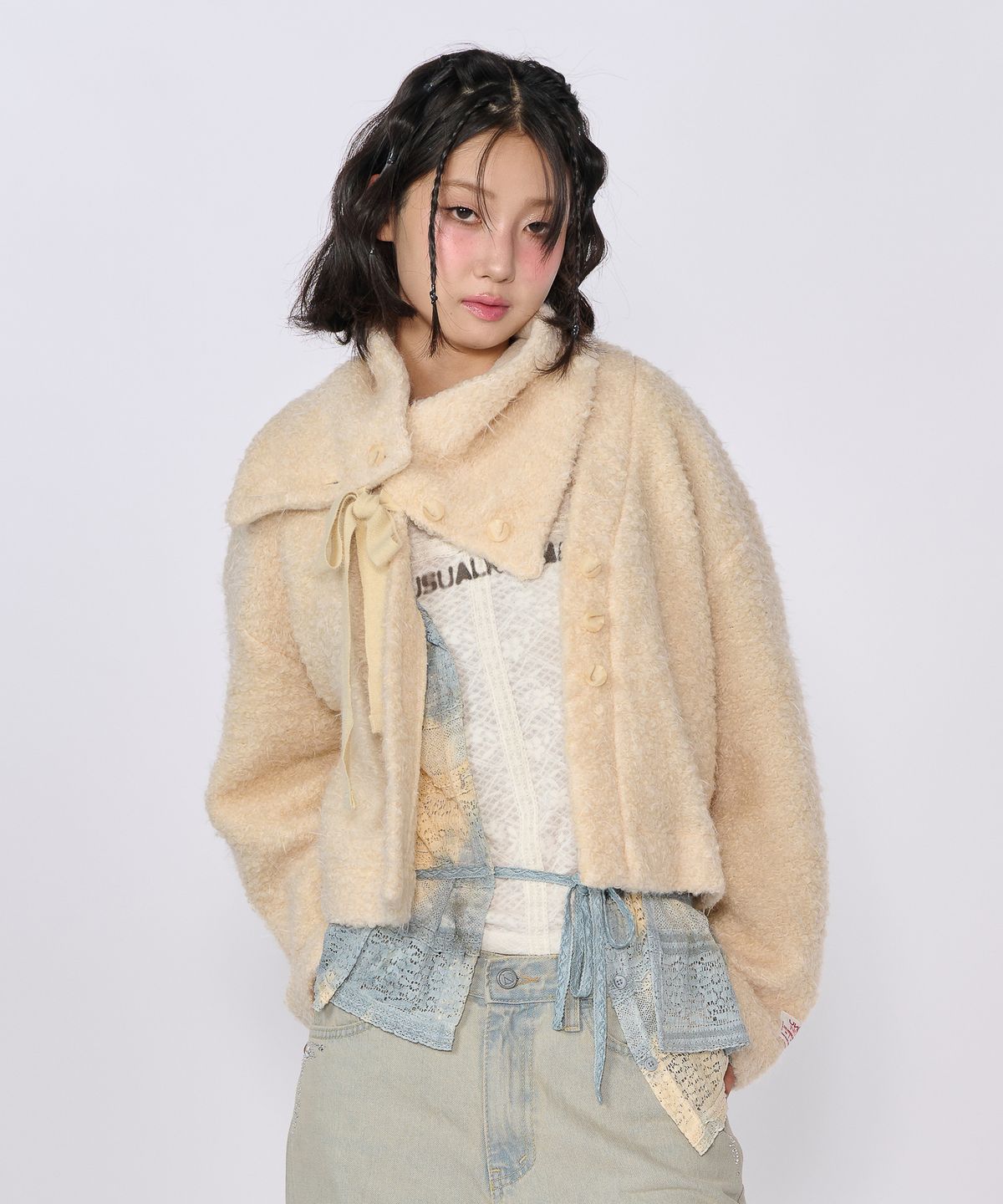 언유주얼 노말(UNUSUALNORMAL) CREAMY CARDIGAN WARMER SET _ BUTTER