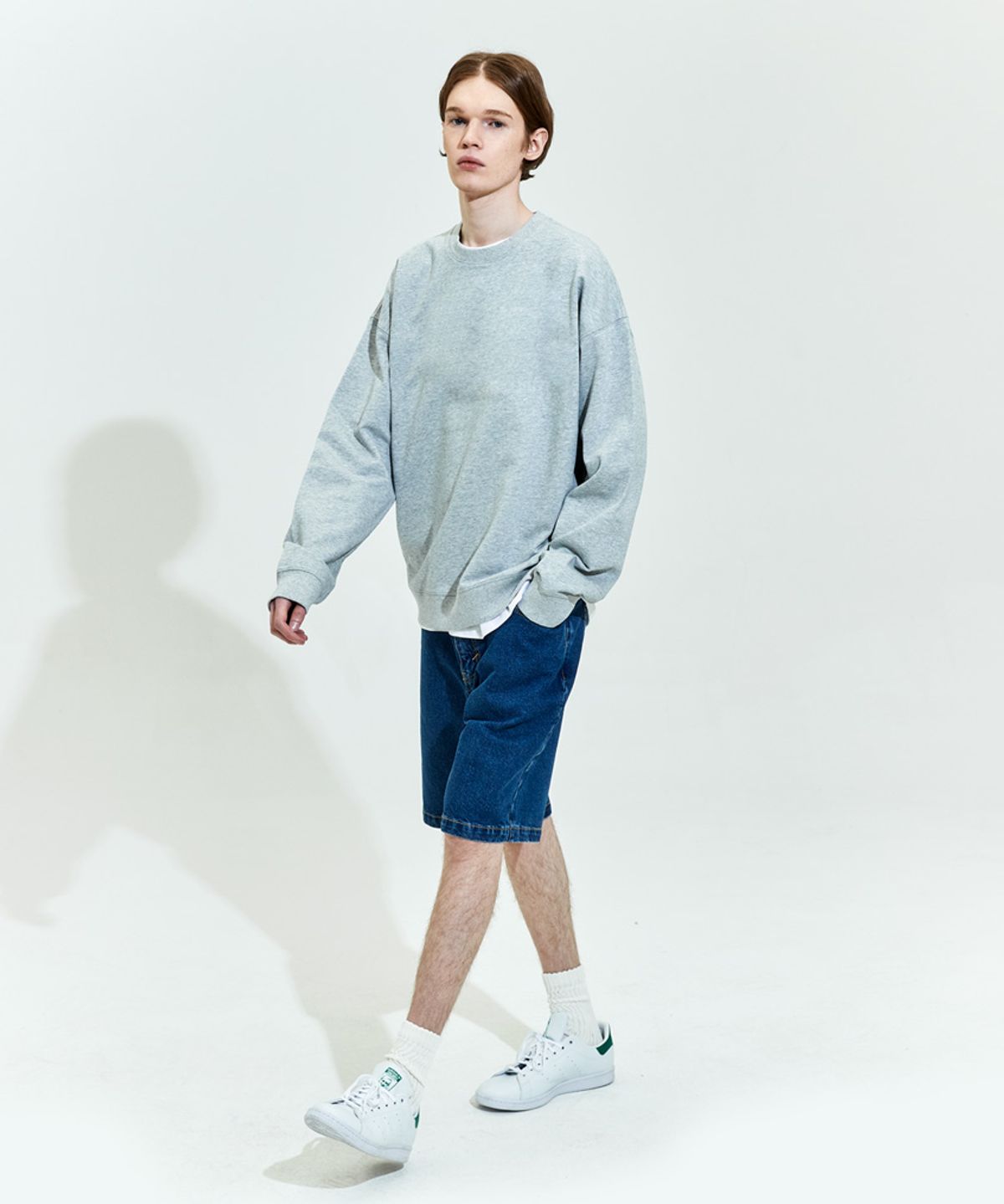 스탠즈(STENDS) [M~4XL] 올데이 세미 오버 맨투맨_그레이