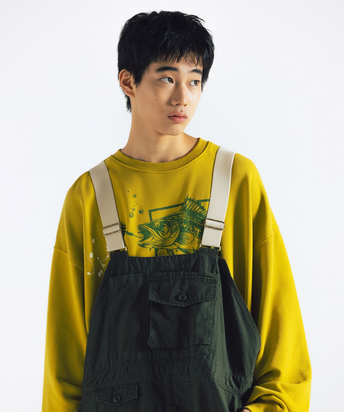 앵글런(ANGLAN) Backsatin Work Wide Overall - Khaki