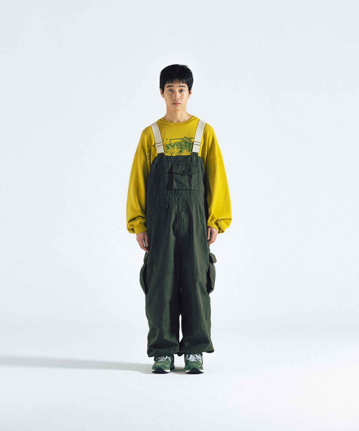 앵글런(ANGLAN) Backsatin Work Wide Overall - Khaki
