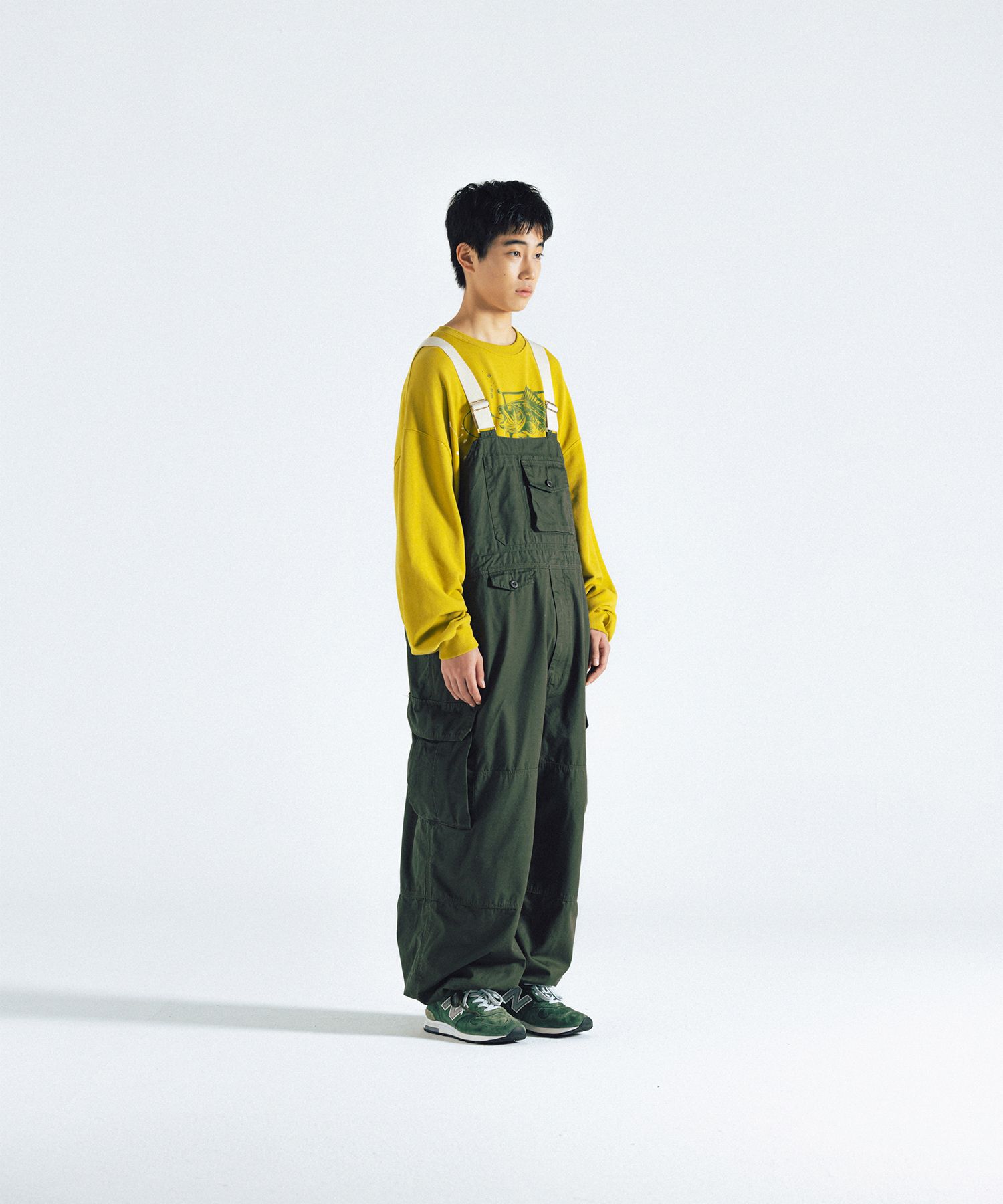 앵글런(ANGLAN) Backsatin Work Wide Overall - Khaki - 사이즈 & 후기