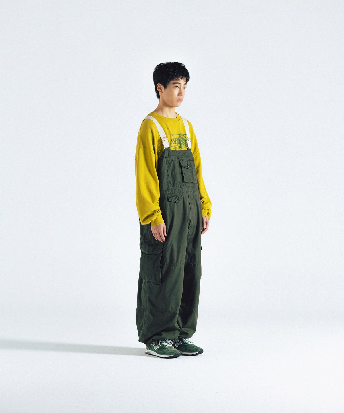 앵글런(ANGLAN) Backsatin Work Wide Overall - Khaki