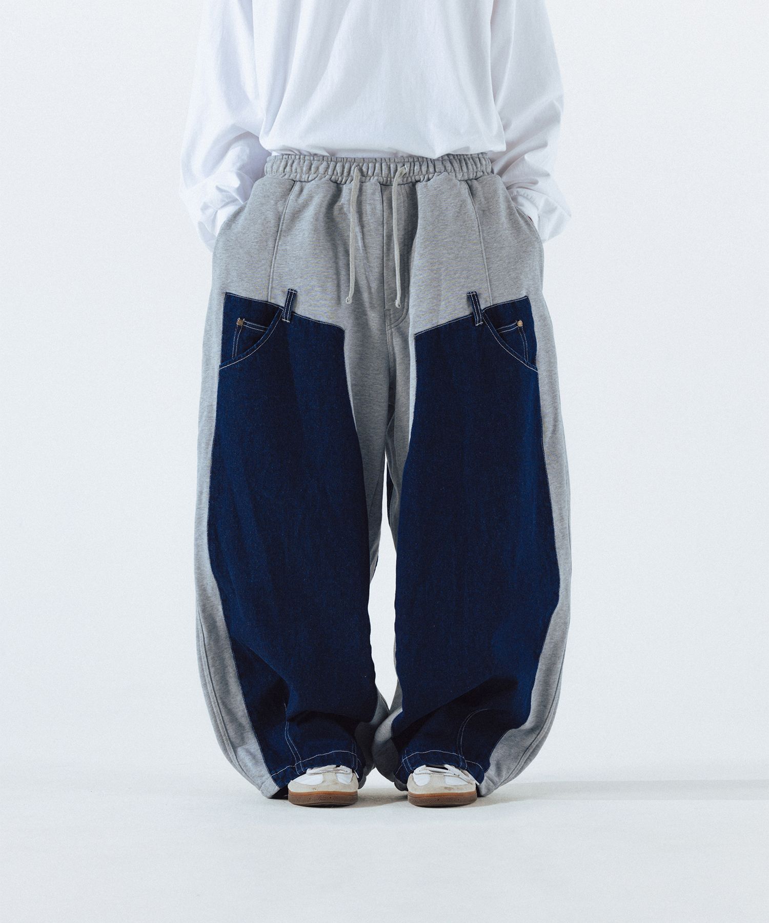 MUSINSA | ANGLAN Denim Double Sweat Balloon Pants - Melange Grey