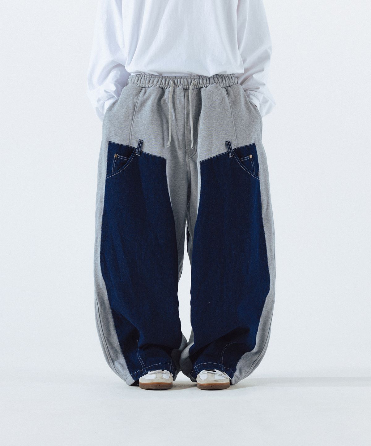 앵글런(ANGLAN) Denim Double Sweat Balloon Pants - Melange Grey