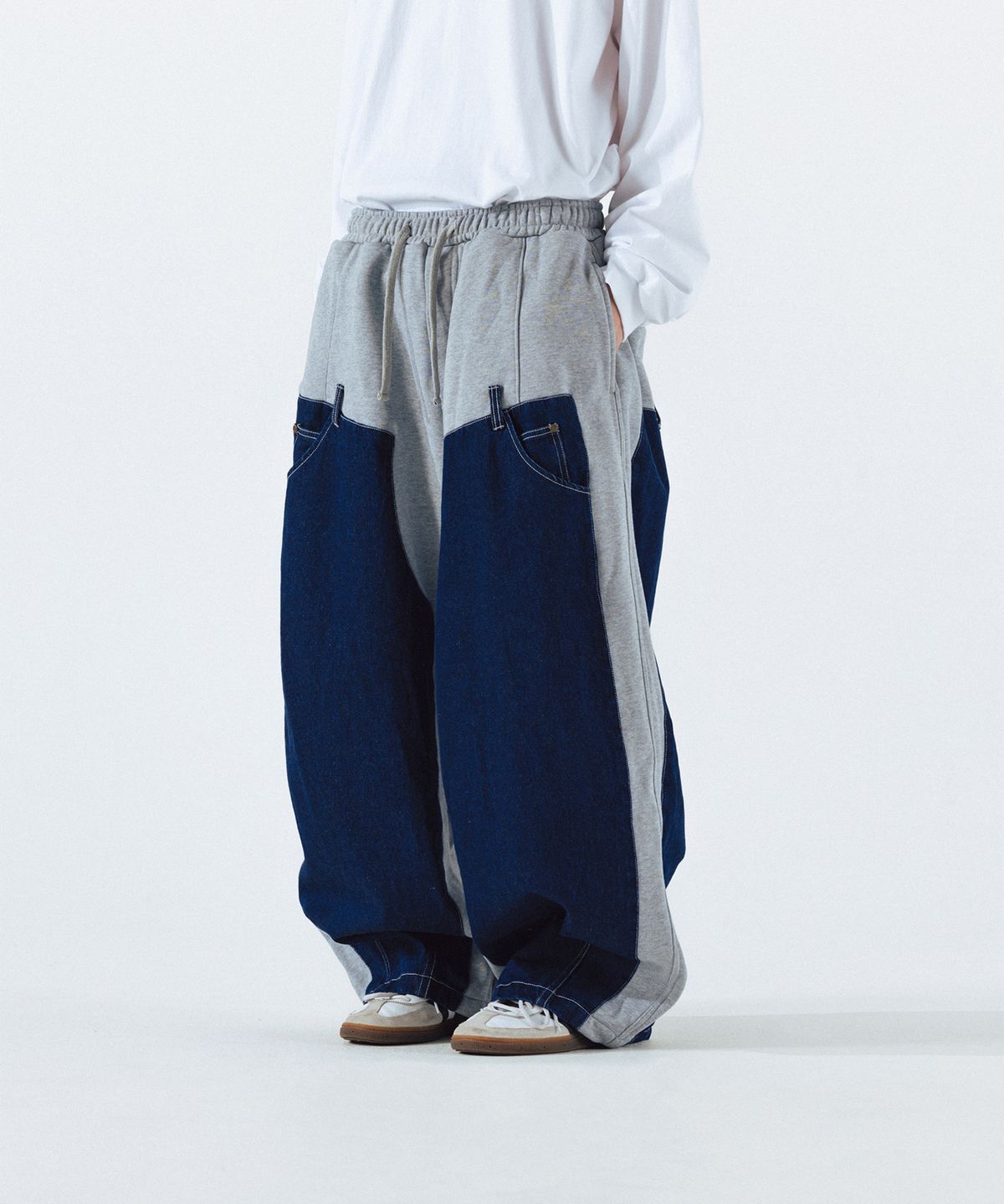 앵글런(ANGLAN) Denim Double Sweat Balloon Pants - Melange Grey
