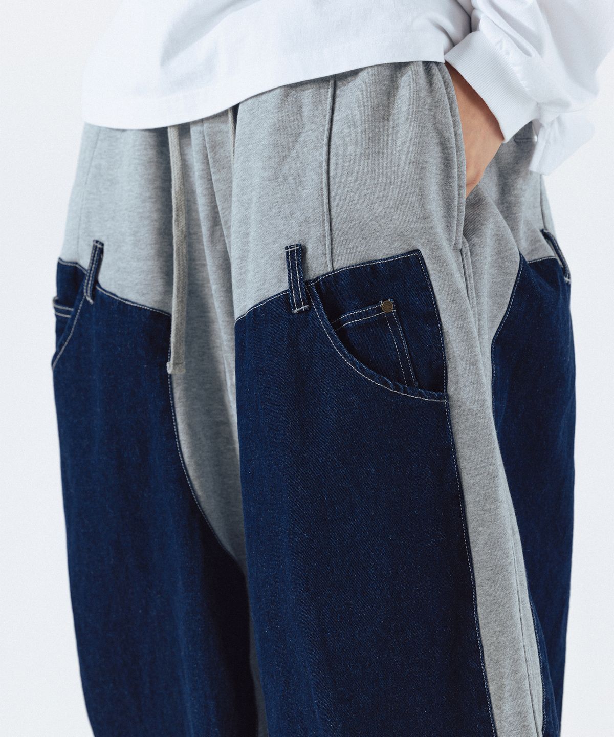 앵글런(ANGLAN) Denim Double Sweat Balloon Pants - Melange Grey