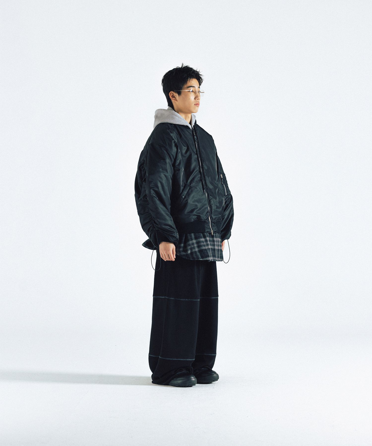 MUSINSA公式 | ANGLAN Bulky Shirring MA-1 Jacket - Black
