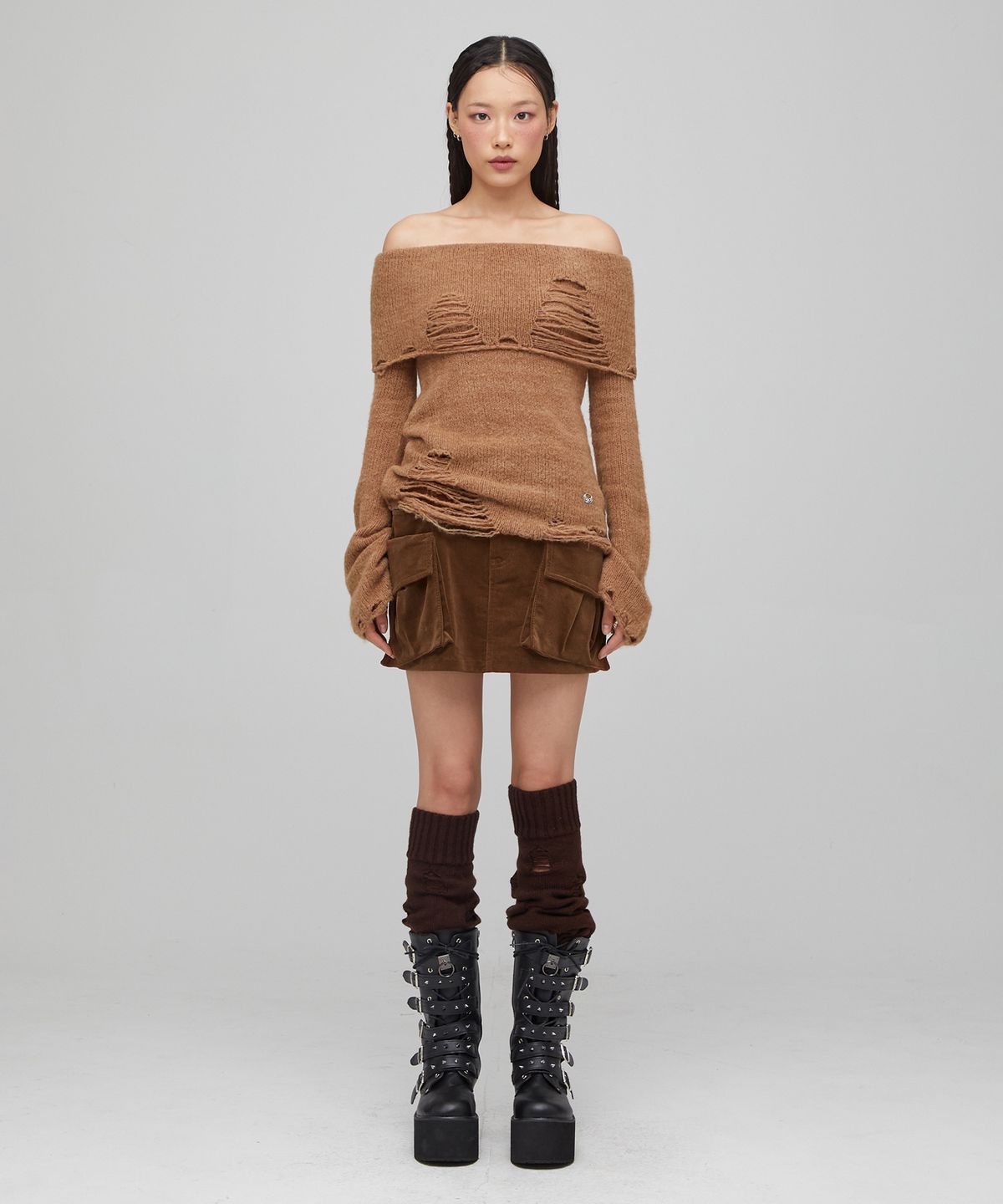 라라폭스(LALAFOX) CORDUROY CARGO MINI SKIRT BROWN BQ4WS004