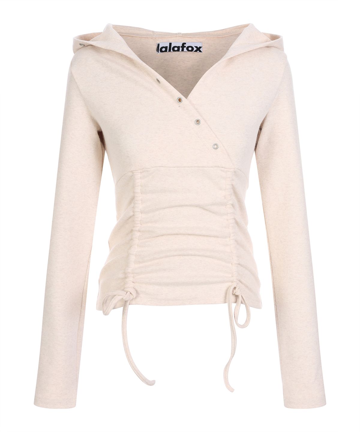 라라폭스(LALAFOX) V NECK SHIRRRING HOODIE OATMEAL BQ4CL026