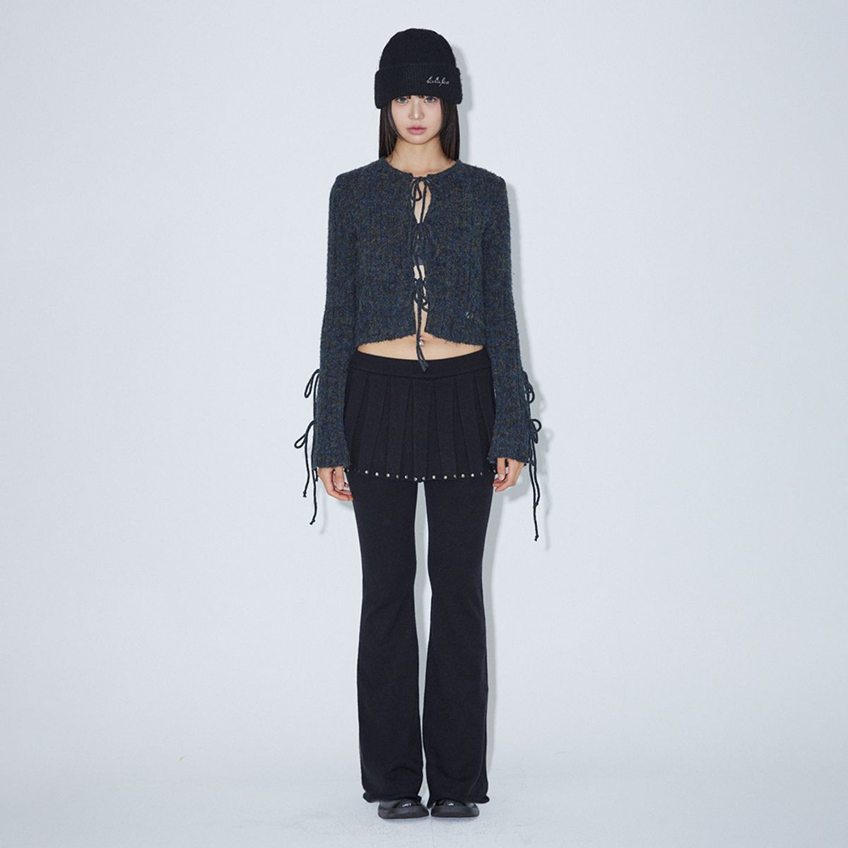 라라폭스(LALAFOX) KNIT BOOTCUT SKIRT PANTS BLACK BQ4KP002