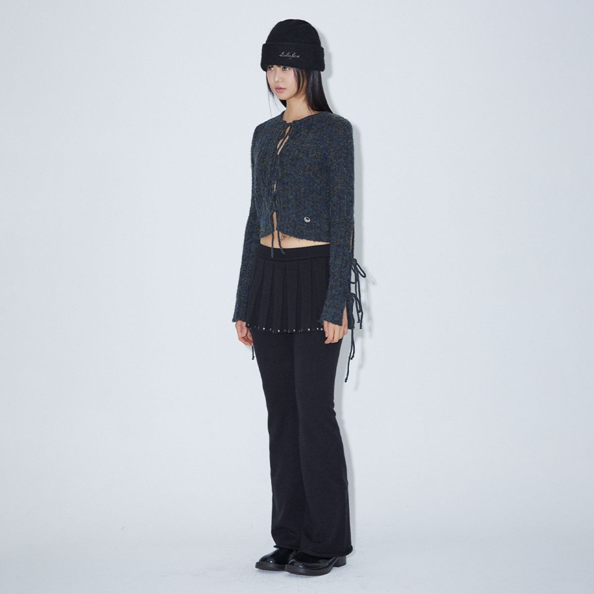 라라폭스(LALAFOX) KNIT BOOTCUT SKIRT PANTS BLACK BQ4KP002