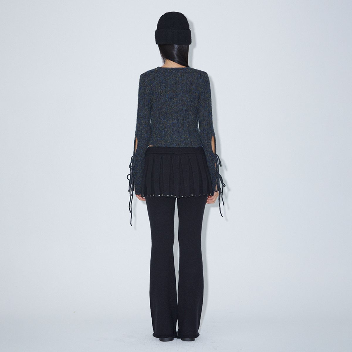 라라폭스(LALAFOX) KNIT BOOTCUT SKIRT PANTS BLACK BQ4KP002