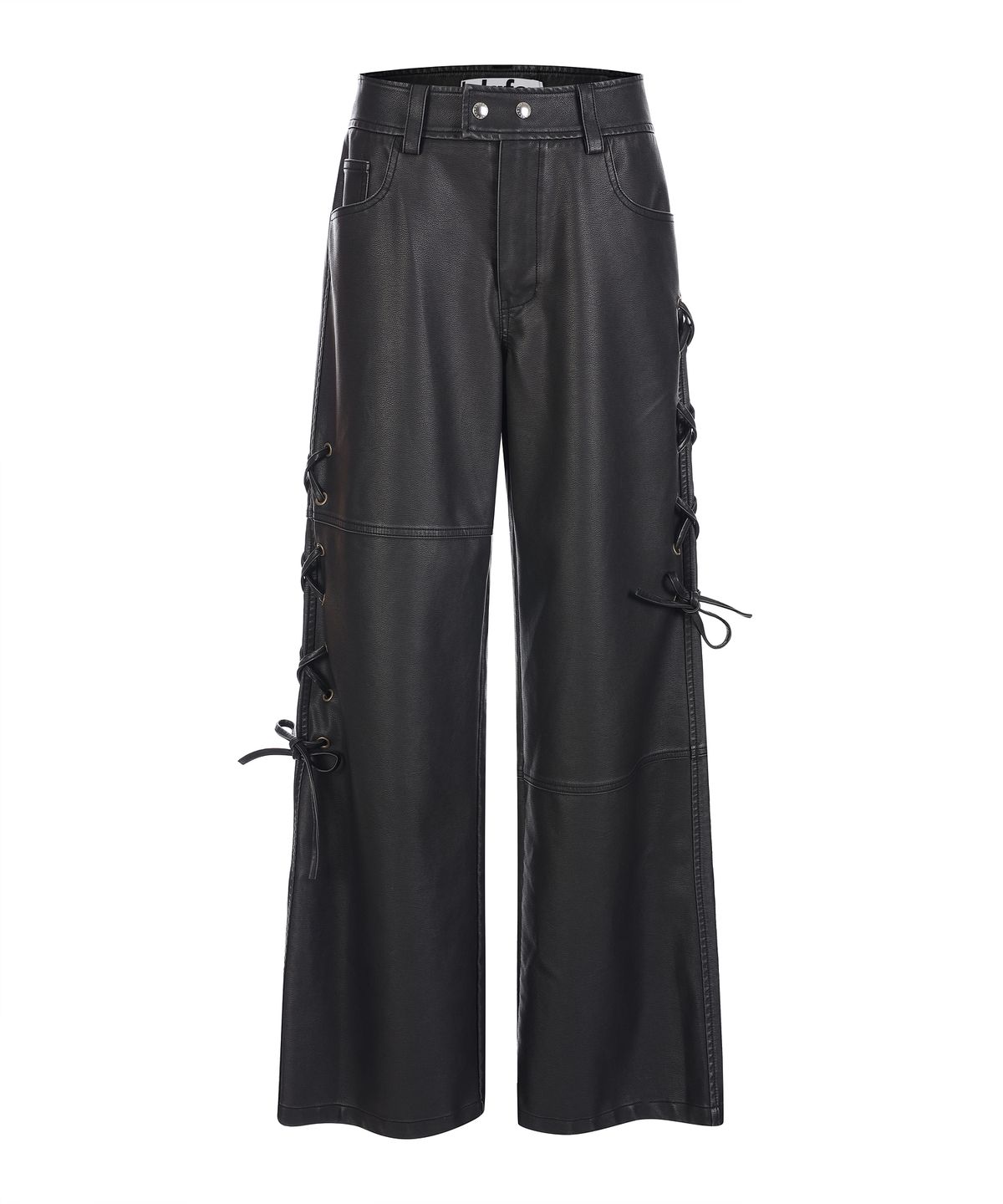 라라폭스(LALAFOX) FAKE LEATHER RIBBON POINT WIDE PANTS BLACK BQ4LP001