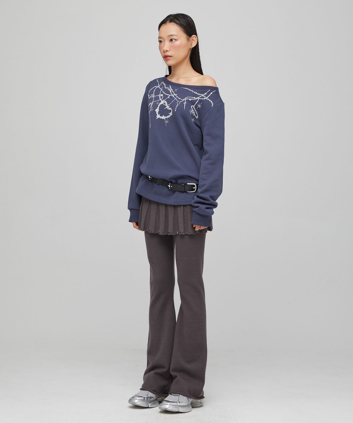 라라폭스(LALAFOX) KNIT BOOTCUT SKIRT PANTS CHARCOAL BQ4KP001