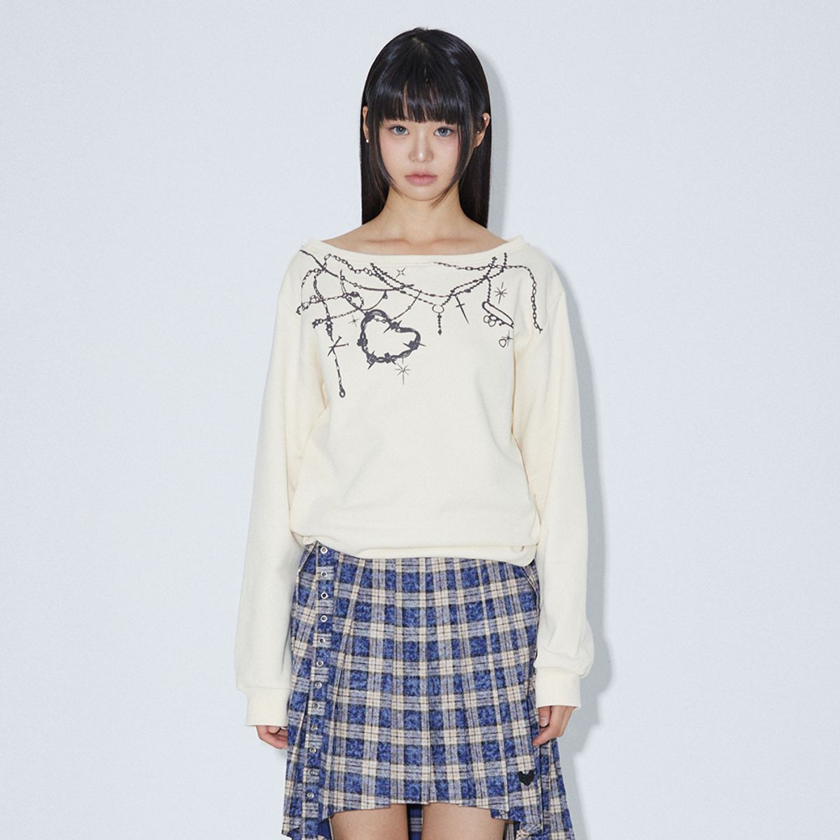 라라폭스(LALAFOX) BOAT NECK PRINTING SWEAT SHIRT CREAM BQ4CL021